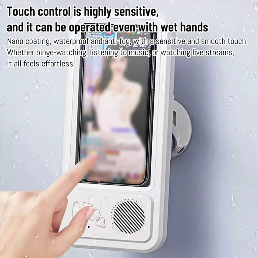 360-degree Bathroom Waterproof Phone Box Bluetooth Speaker Waterproof Anti-Fog Touch Screen Wall Mount Phone Holder For Shower