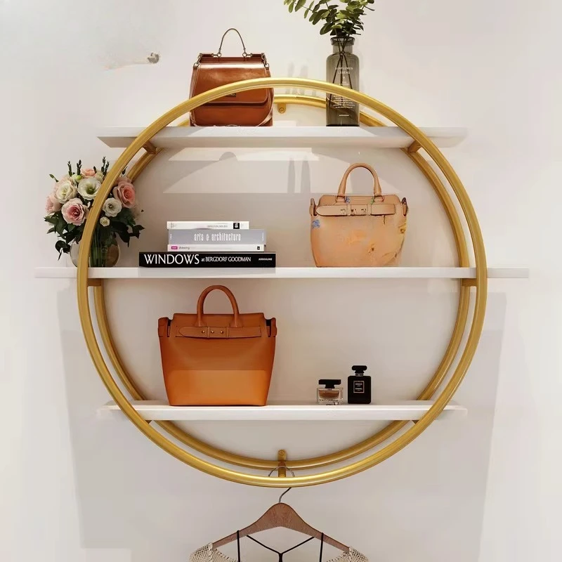 

Elegant Gold Wall Mounted Display Rack Boutique Clothing Showcase Shelf Garment Hanger Organizer Space-Saving Store Fixture