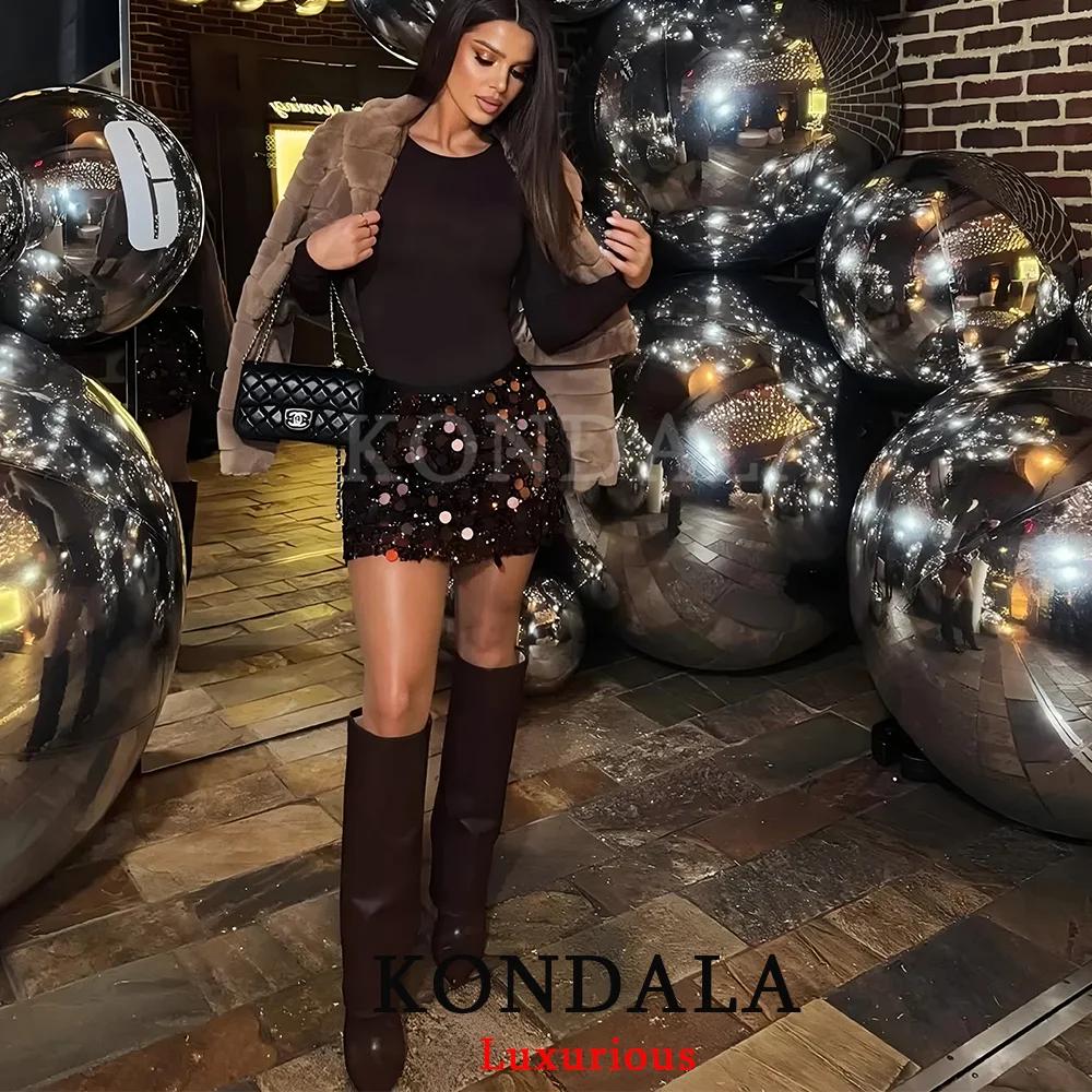 KONDALA حفلة الترتر التنانير الصغيرة غمد مستقيم مثير مساء نادي التنانير موضة 2025 عيد الميلاد السنة الجديدة Y2K فتاة التنانير