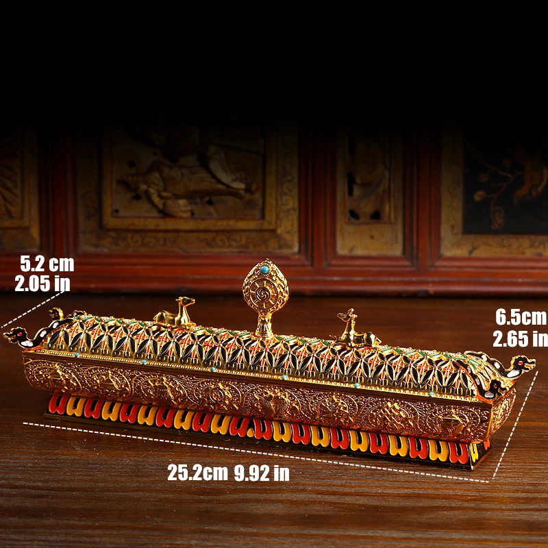 Sanskrit Incense Stick Burner Alloy Buddhist Tibetan Indoor Painted Meditation Engraving Tantric Smoke Supply Furnace Ornaments