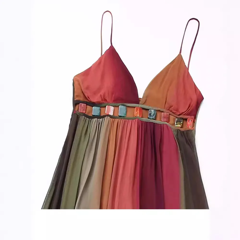 Vestido comprido de camo feminino, vestido maxi vintage feminino, sem mangas, gola V, cintura alta, férias de verão, baile de baile