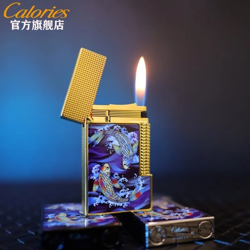 

Calorie Langsheng Inflatable Lighter Metal Painted Koi Side Sliding Grinding Wheel Steel Sound Cigarette Lighting Tool Business