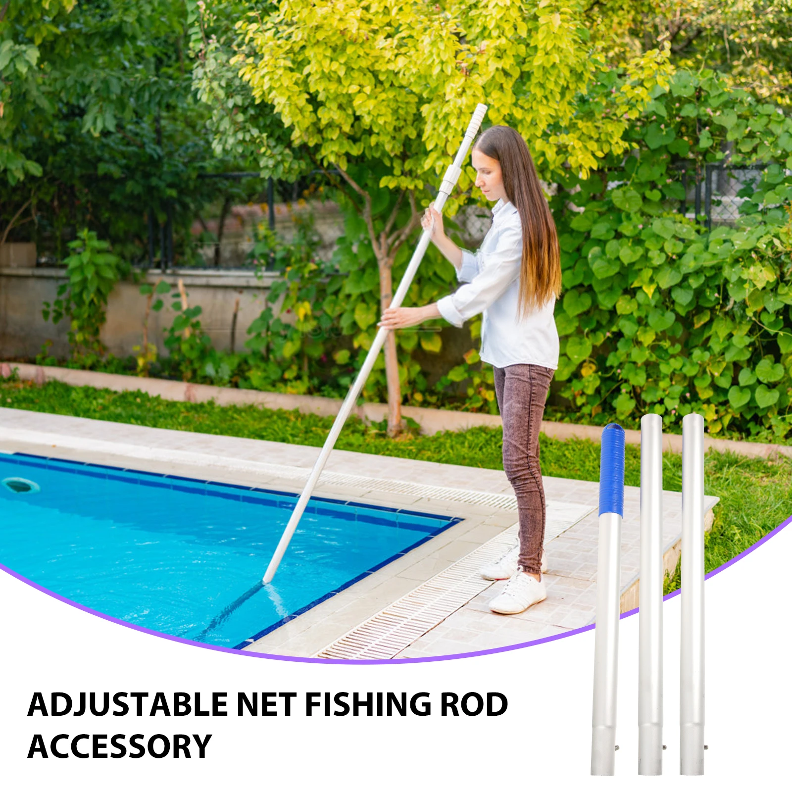 

Aluminum Alloy Telescopic Pool Skimmer Net Poles Plastic Wrap Long Lasting Adjustable Fishing Rod Accessories Suitable for Ponds