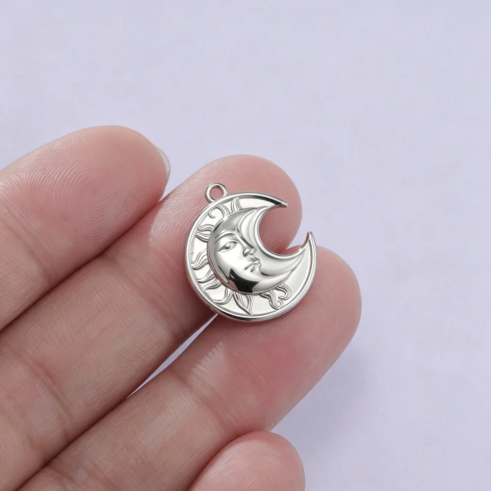 3 Stück Sonne-Mond-Gesichts-Anhänger für Halsketten, Ohrringe, Schmuckherstellung, Edelstahl, Goldfarben, DIY-Anhänger, Halbmond, Hexen-Accessoires – Detail 9