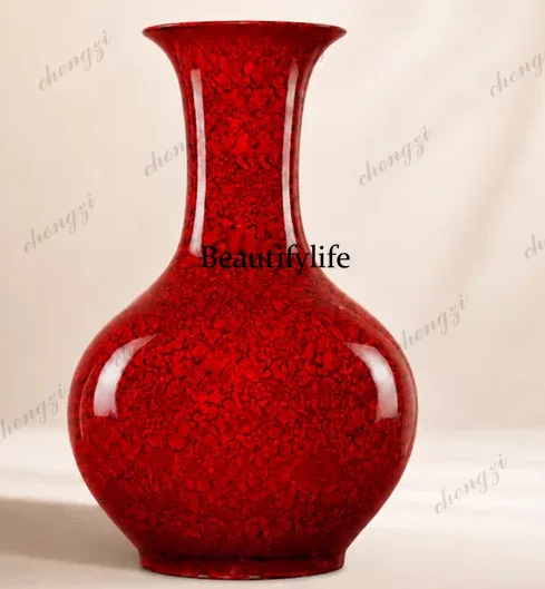 Light luxury opening new home new residence housewarming gift Jingdezhen ceramic red glaze vase ornament living room