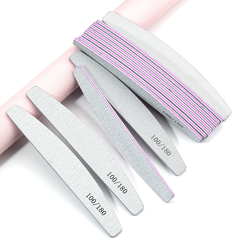 25/50pcs Grey Nail Files 100 180 Grit Square Halfmoon Strong Sandpaper Nail Supplies For Professional Manicure Accessories Tools