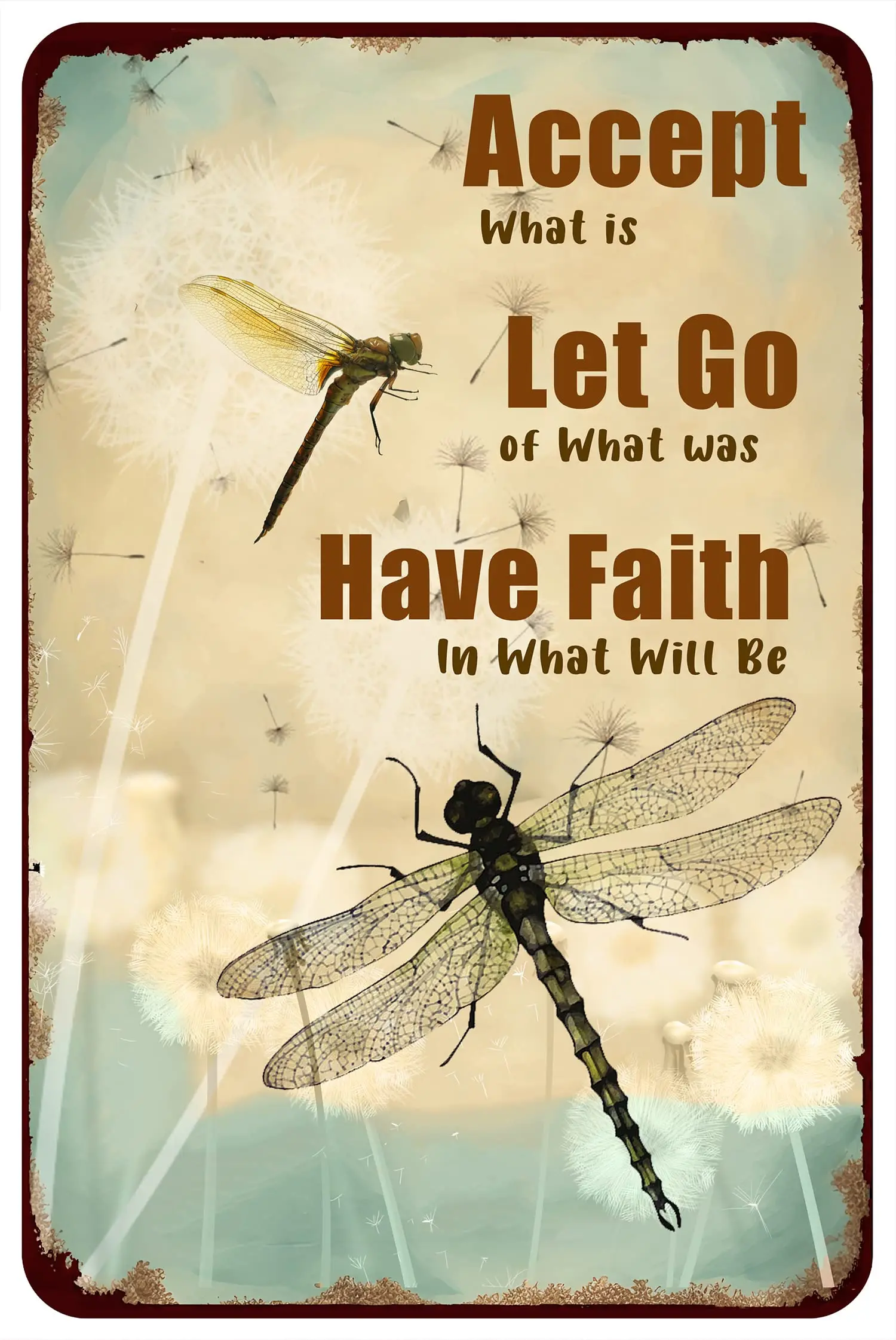 Vintage Dragonfly Tin Signs Decor Gifts For Women Dragonfly Wall Art Accept What is Metal Sign 12x8 Inches sign sign sign sign
