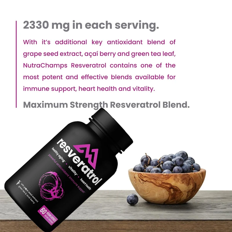 Resveratrol Supplement 60 Pure Plant Capsules with Trans Resveratrol, Green Tea, Raspberry and Grape Seed Extracts