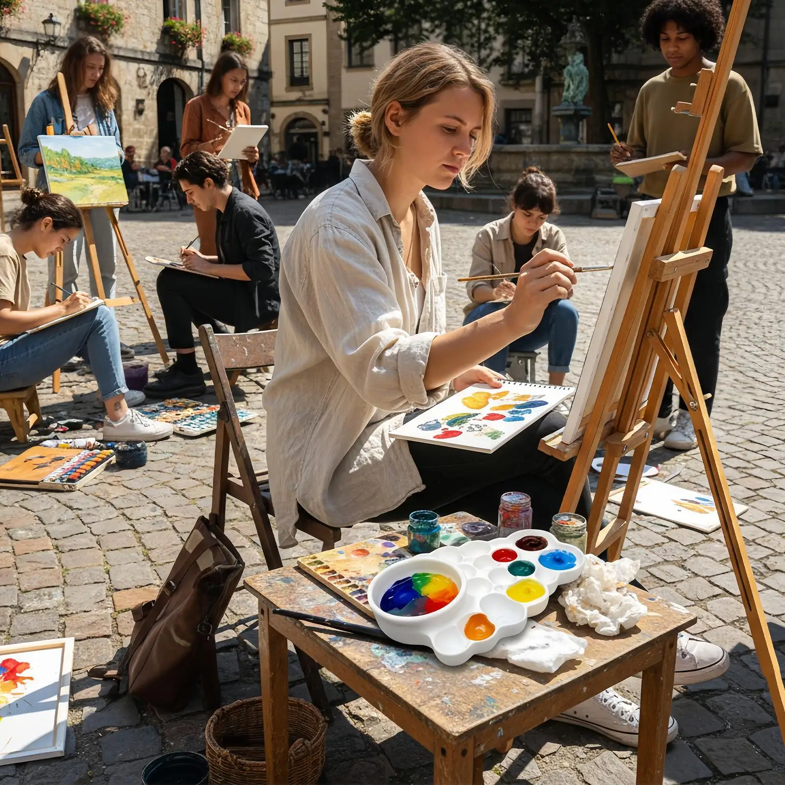 لوحة صينية الطلاء المحمولة لخلط الألوان، لوحة رسم فنية، صينية خلط الألوان المائية للأطفال والكبار والطلاب والأولاد والبنات الفنانين #2