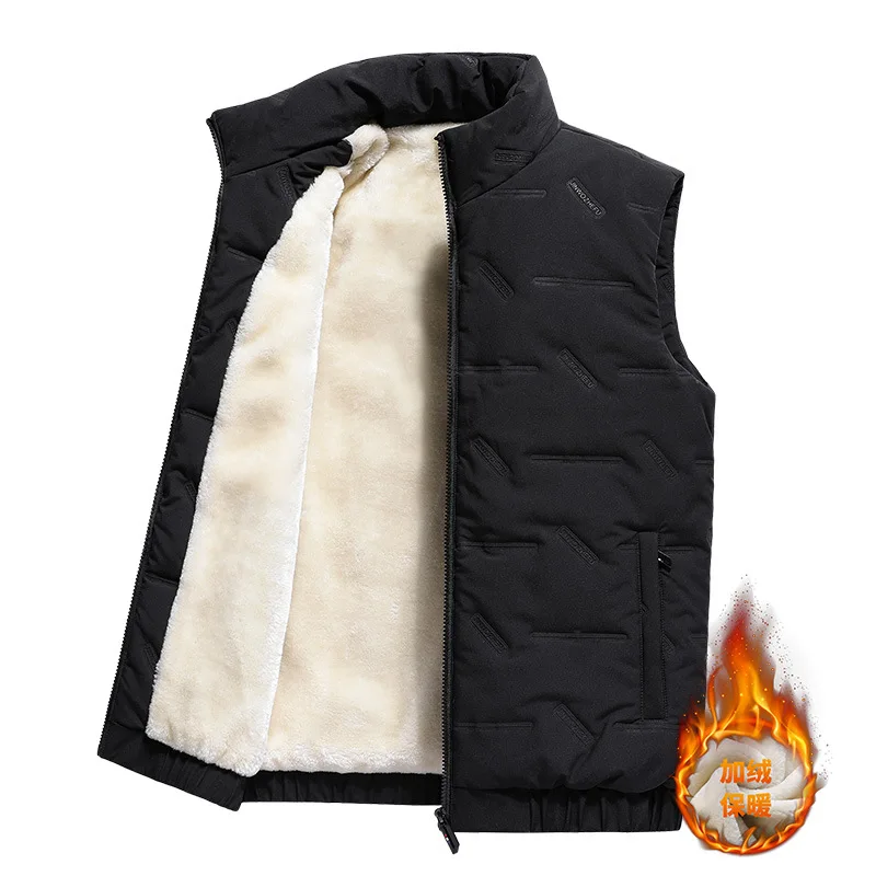 Autumn Winter Mens Trendy Lamb Wool Vest Fleece Lined Thickened Down Cotton Material Versatile Warm Sleeveless