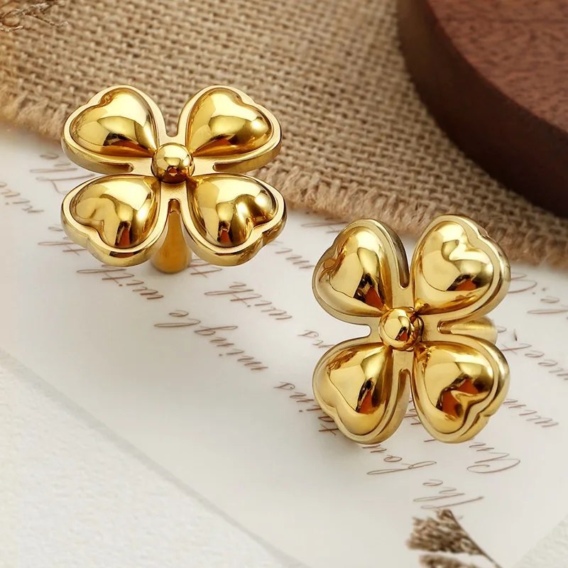 French Brass Four Leaf Clover Clothes Cabinet Handle Drawer Cabinet Handle Drawer Single Hole Handle