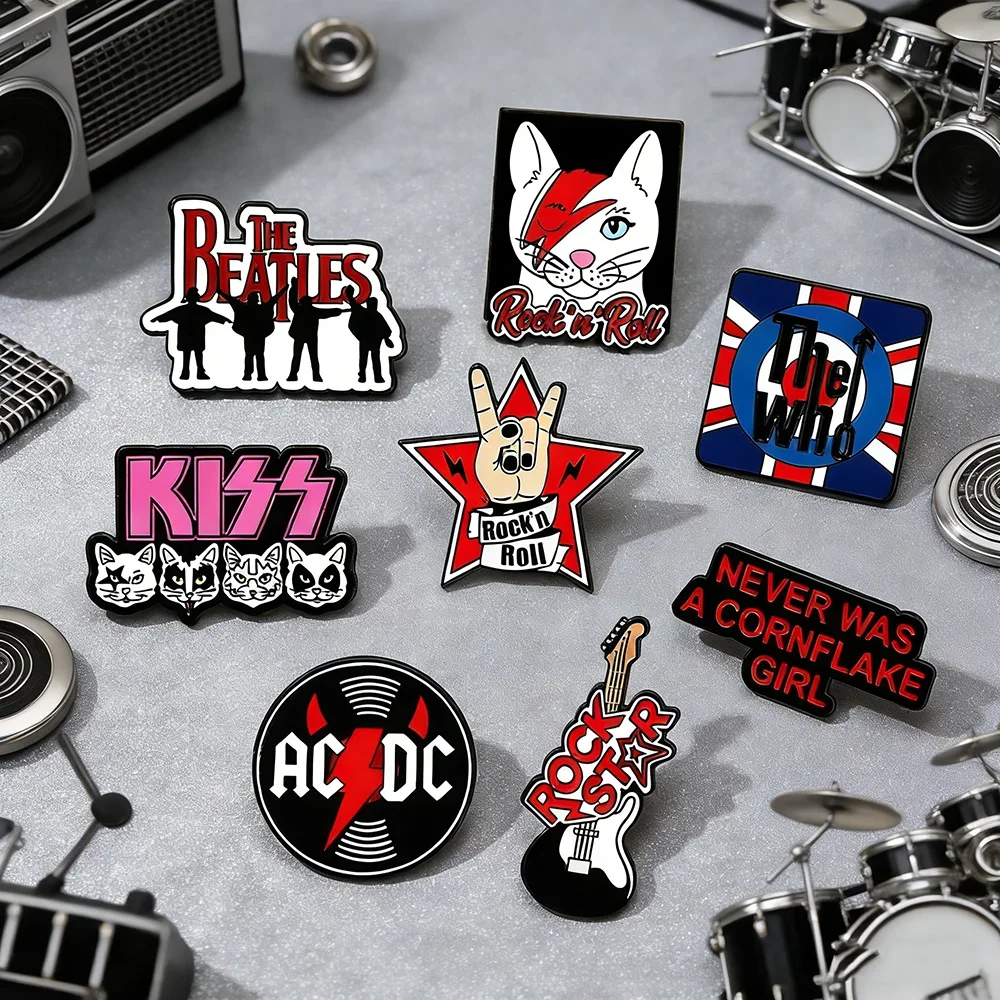 8pcs/Set Unisex Cartoon Rock Music Band Enamel Pin Collection Fashion Lapel Brooches for Backpacks And Costumes