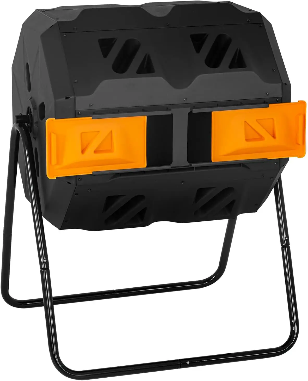 

43 Gallon Outdoor Compost Tumbler with Dual Chambers and Sliding Doors for Garden Patio, Orange Door