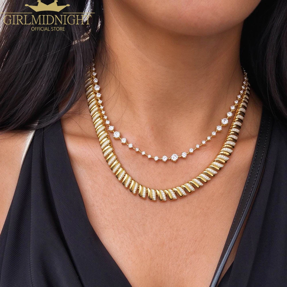 High Quality Gold Color Two Stone Slippy With Mini 4 CZ Wave Fine Jewelry Set Hot Sale Bangle Necklace Women Party Wedding Gift
