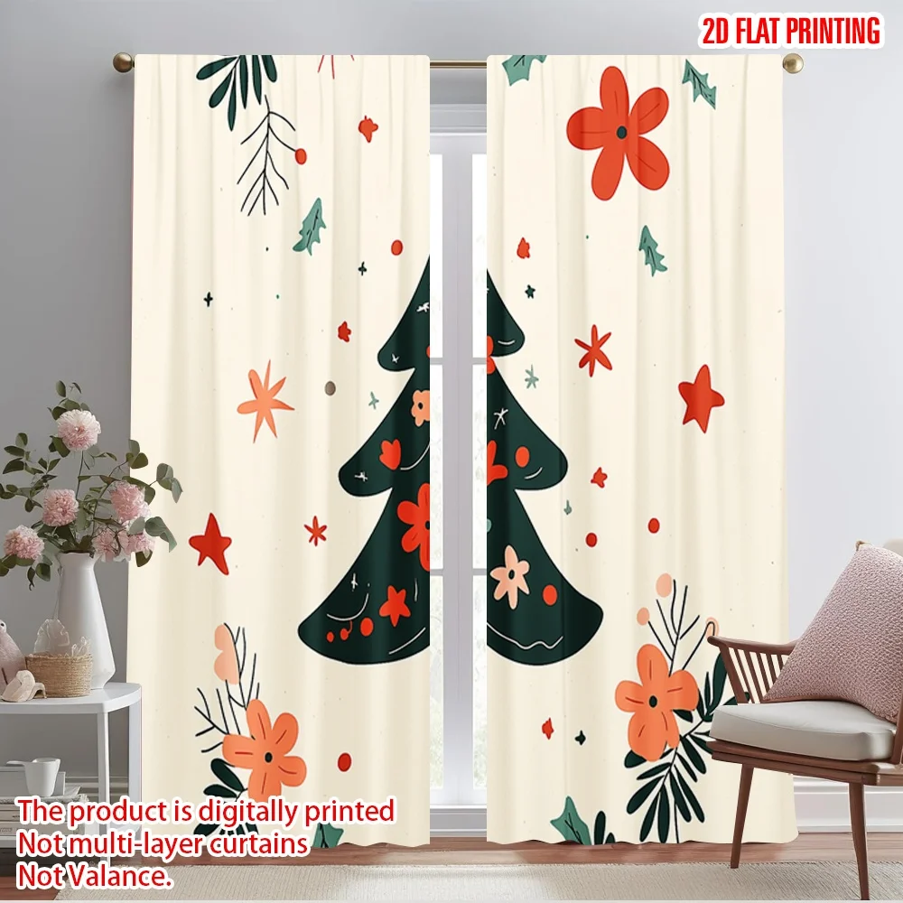 2pcs,2D plane printing Contemporary Curtains Festive Christmas Tree Stars (3) Durable Polyester (without rod) Home Decor Ldeal