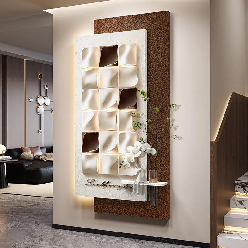 Advanced hydroponic green plant entrance decoration painting, three-dimensional geometric wall lamp painting