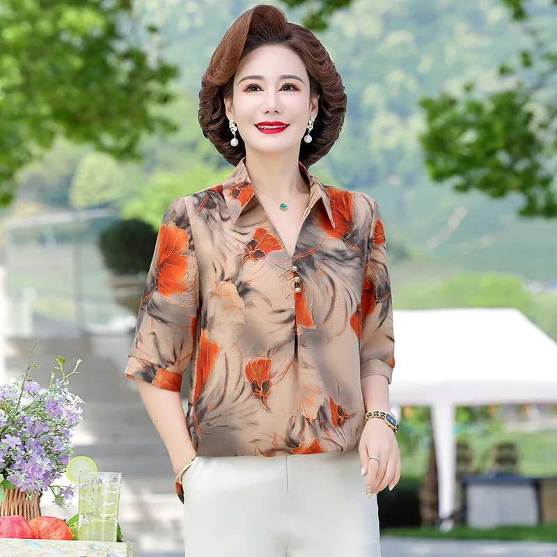 

Women's Clothing Vintage Floral Print Button Shirt Spring Summer Elegant Fashion Blouse 3/4 Sleeve Loose Tops Office Lady Blusas