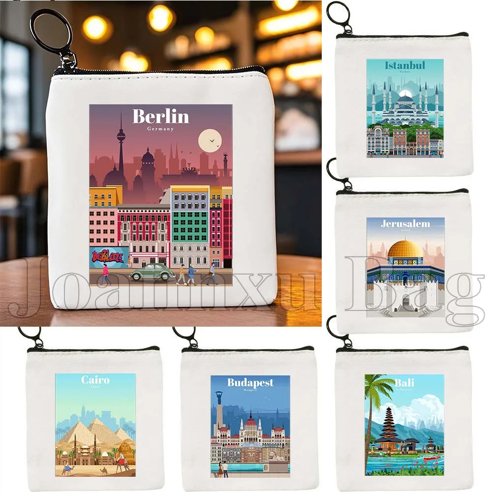 

Istanbul Jerusalem Athens Bali Bangkok Barcelona Berlin Bruges Budapest Cairo Brussels Canvas Bags Key Coin Purse Wallet Pouch