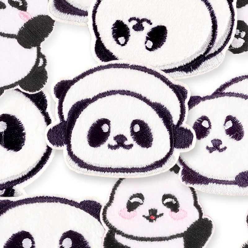12 stücke Tiere Pandas Lot Selbstklebende Eisen Auf Patches Für Jacken Kleidung Nette Nähen Gestickte Kinder Aufkleber Pack Stoffe Diy – Detail 4