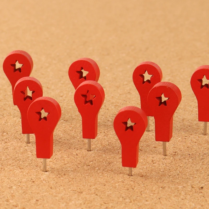 Boxed 35 Wooden Red Landmark Push Pins Creative Bulletin Board Message Board Photo Wall I-shaped Pins Push Pins