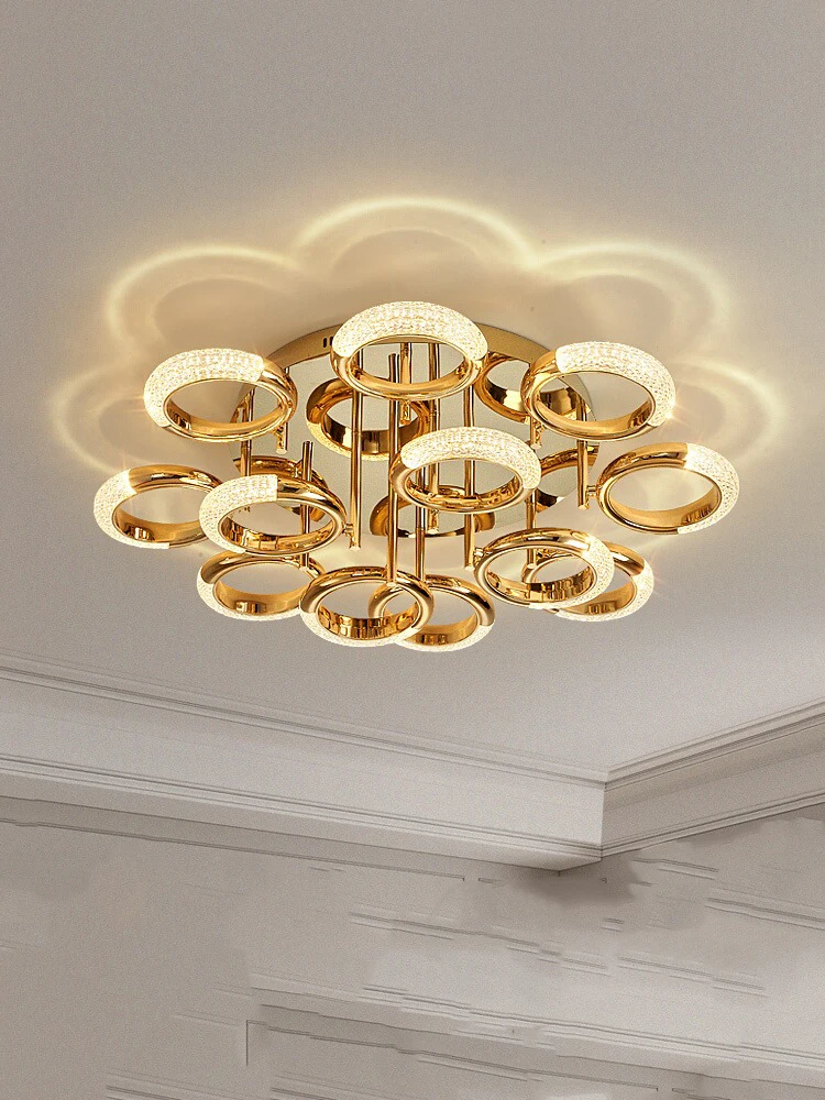 

AiPaiTe Gold ceiling lamp luxury Round flower led Ceiling chandelier for living room dining room bedroom Indoor Light fixture