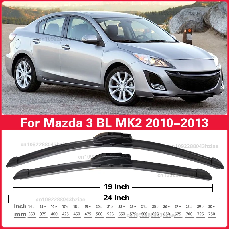 شفرات ممسحة السيارة الأمامية U-نوع المطاط الناعم ممسحة العظم هادئة متينة ممسحة السيارات 24 "+ 19" لمازدا 3 BL MK2 2010-2013