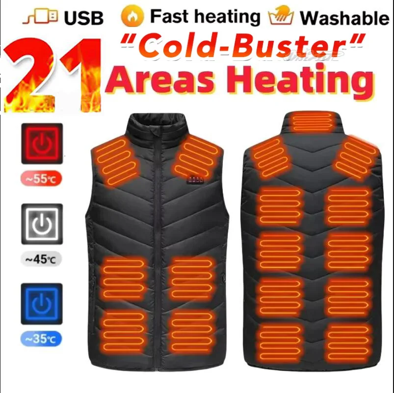 21Areas Self Heated jacket Heating Vest Men\'s Thermal Women\'s USB Heated Vest Warm Clothing Fishing Camping Washable Winter Man