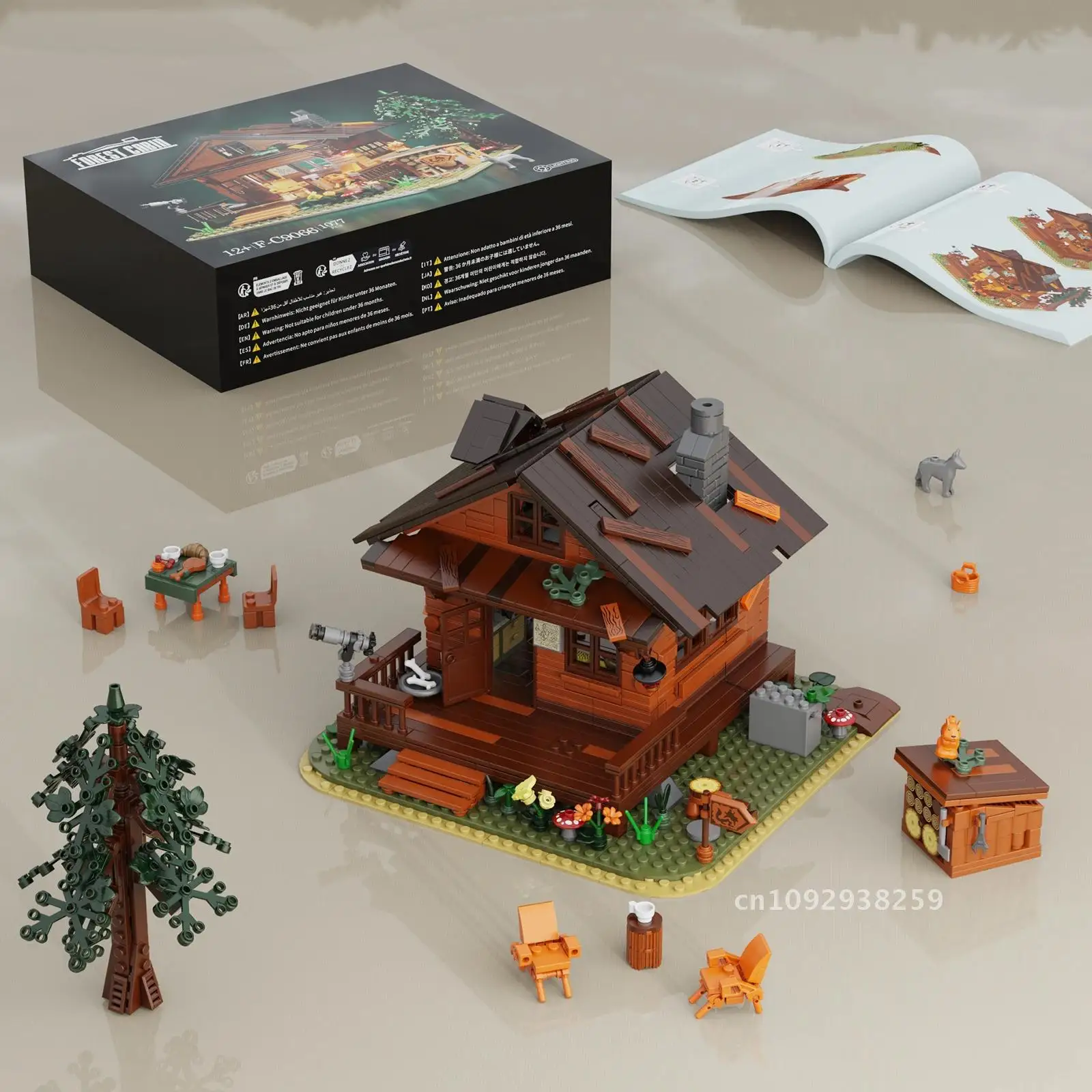 2024 ใหม่ Forest Cabin Building Block ชุดไอเดีย Street View House ของเล่นสถาปัตยกรรมชุดอิฐรุ่น PCS 1077 Hut กรอบ