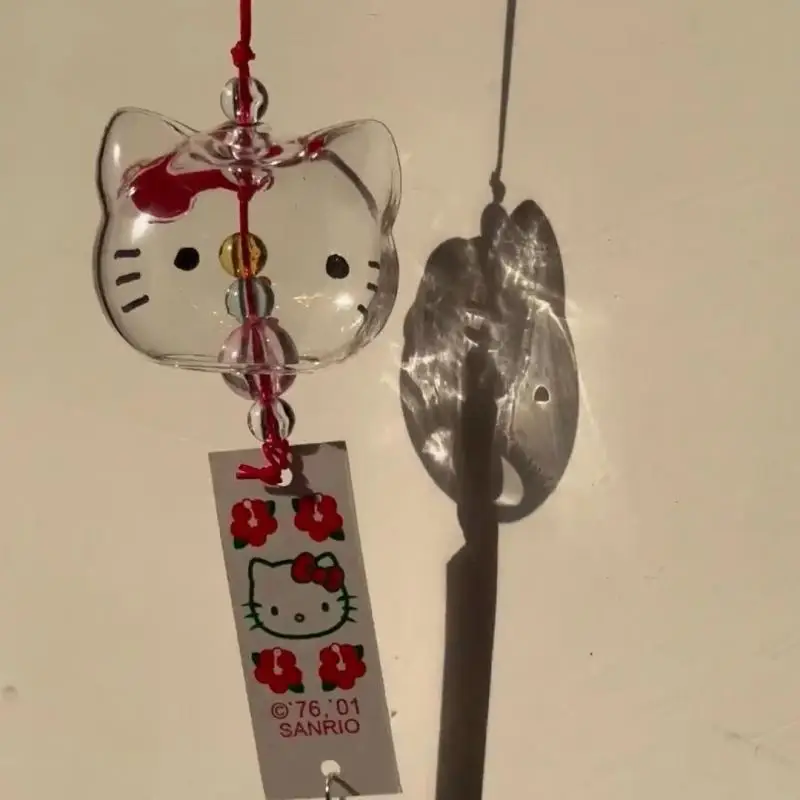 Kawaii Hello Kitty Glass Wind Chime Anime Fashion Sweet Sanrios Girls Car Pendant Room Window Accessories Birthday Gifts Toys