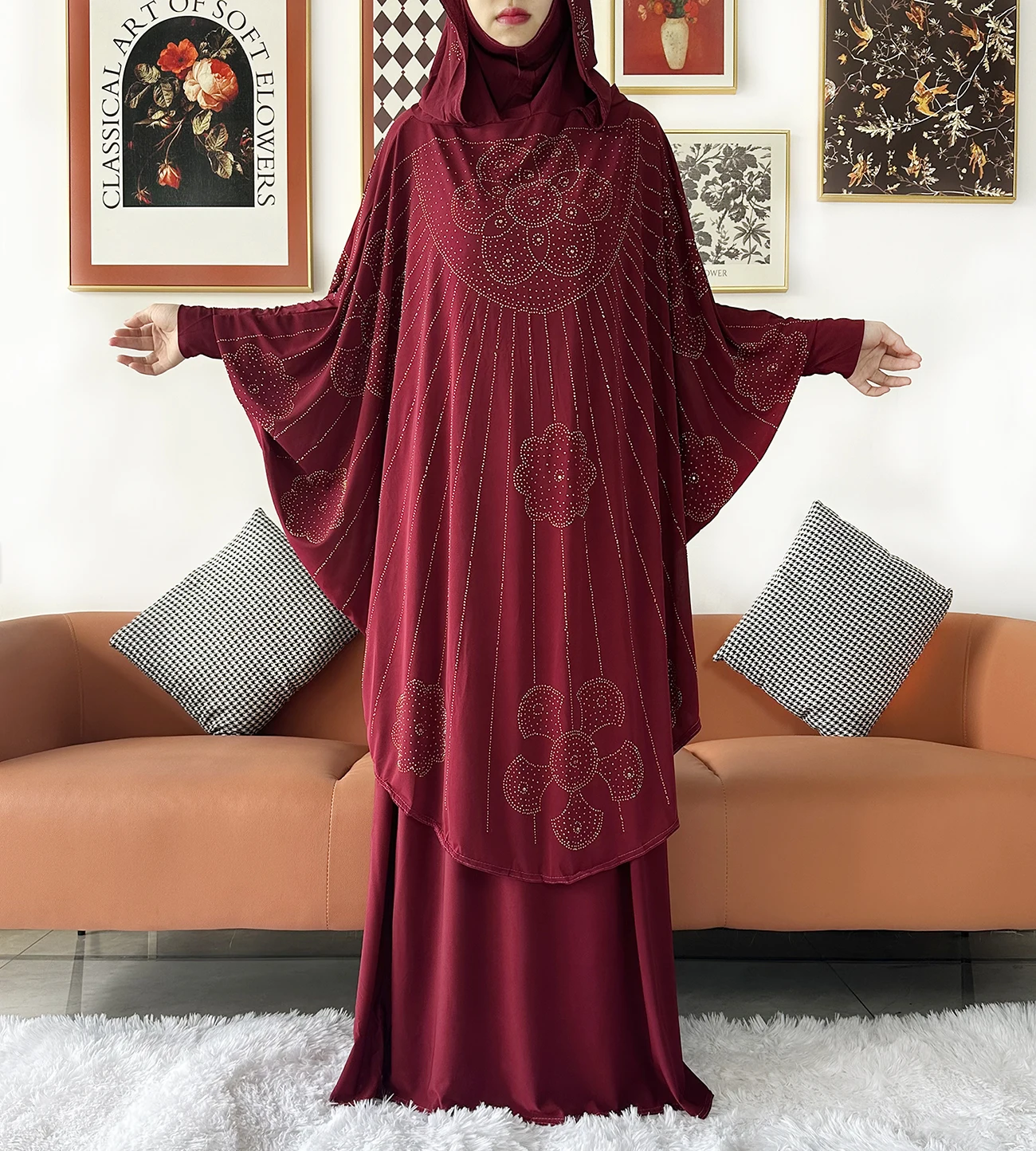 Two Piece Set Jilbab Prayer Clothes Muslim Abaya Set Women Prayer Garment Dress Hijab Long Khimar Skirt Sets Islamic Ramadan