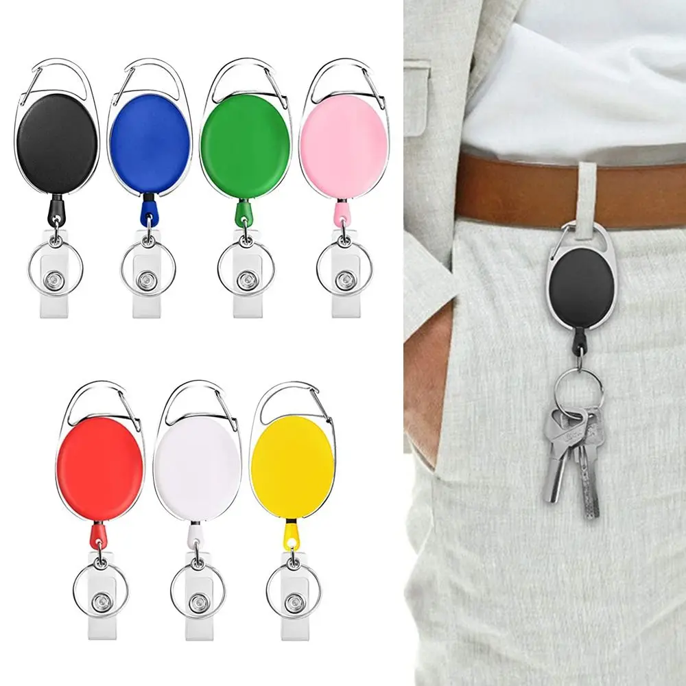 Cinto Corda Escritório Lanyard Clip Keychain, Titular Tag Nome, ID Card Keyring, Carretel de cabo anel, Puxar Chaveiro, Carretel de crachá