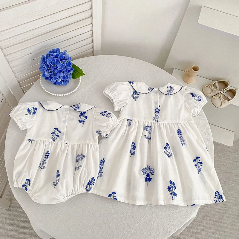 Sommer Neu 0-24M Bodysuit Puffärmel Baby Mädchen Kleidung Mädchen Retro Peter-Pan-Kragen Jumpsuit Kinder-Stil Strampler – Detail 8