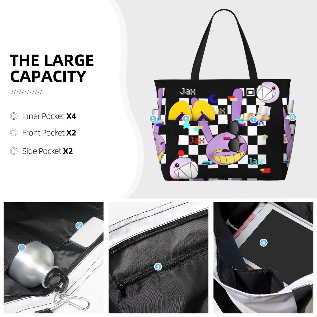 Jax The Amazing Digital Circus Beach Tote Bag Sport Gym Yoga Duffle Large Tote Bag Women Travel Bag Fitness bag