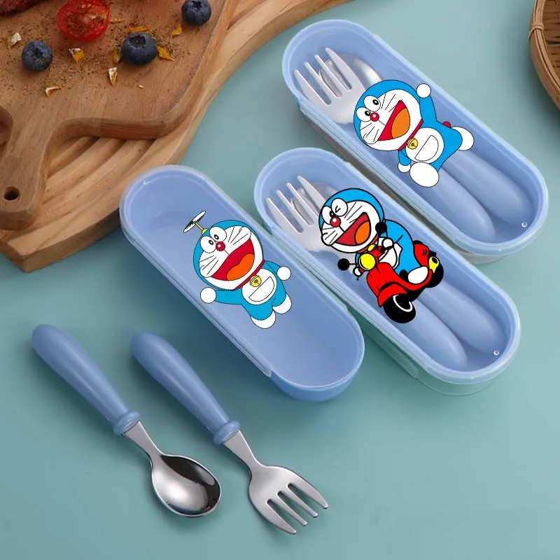 

Doraemon 304 Stainless Steel Fork and Spoon Set Cute Anime Figure Children Baby Forks Spoons Student Sanitary Portable Tableware