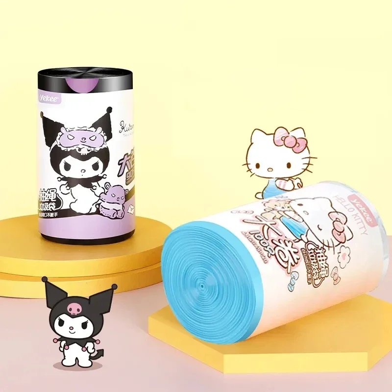 

100pcs Sanrio Kawaii Hello Kitty Garbage Bag Cartoon Household Thickened Drawstring Portable Garbage Bag Kitchen Waste Storage