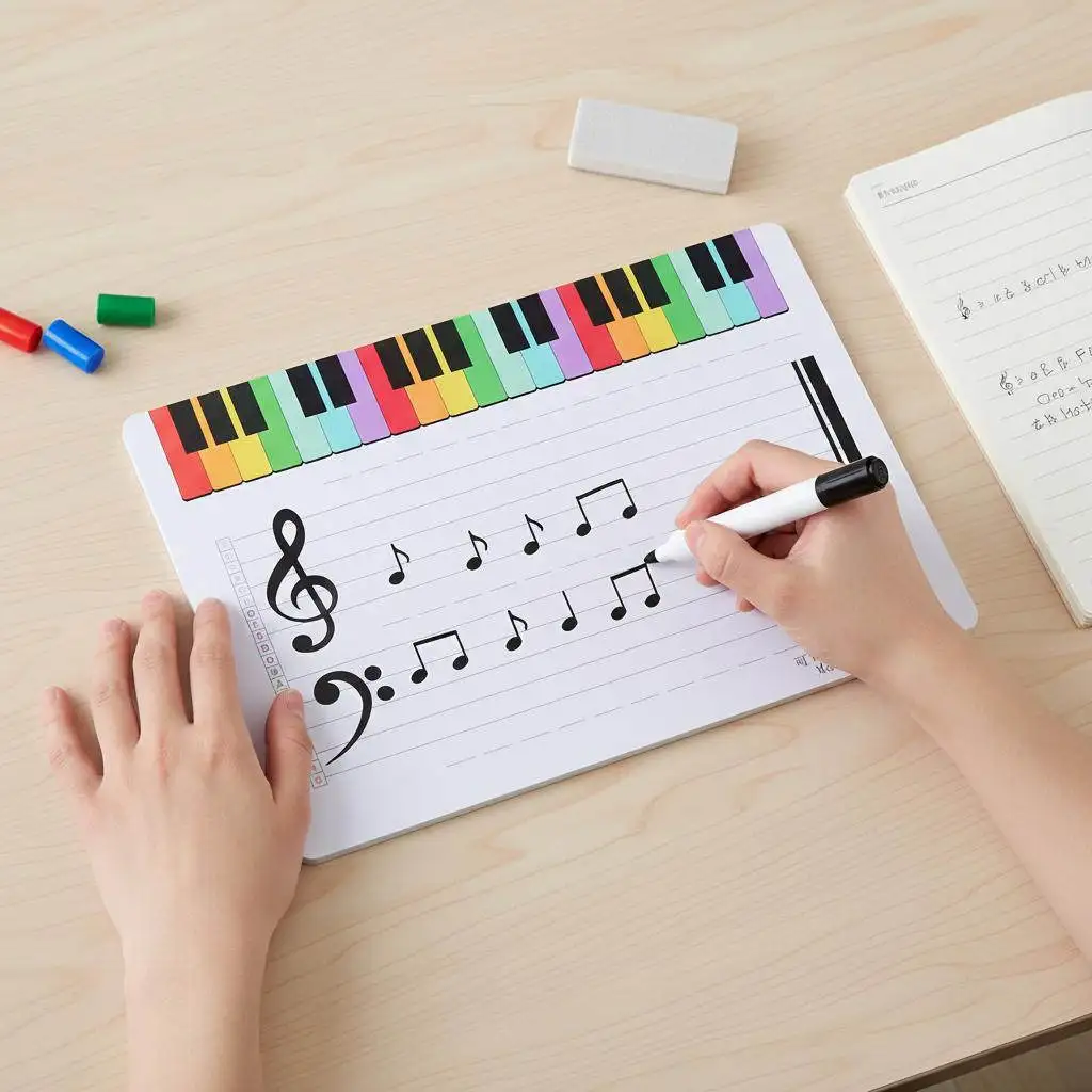 

2 шт. магнитных двусторонних досок для сухого стирания с пятилинейной нотной разметкой для обучения теории фортепиано, для домашнего и школьного использования