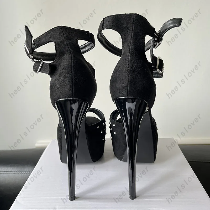 Ahhlsion New Arrival Women Summer Sandals Buckle Strap Stiletto Heels Peep Toe Pretty Black Club Shoes Ladies US Size 5-20