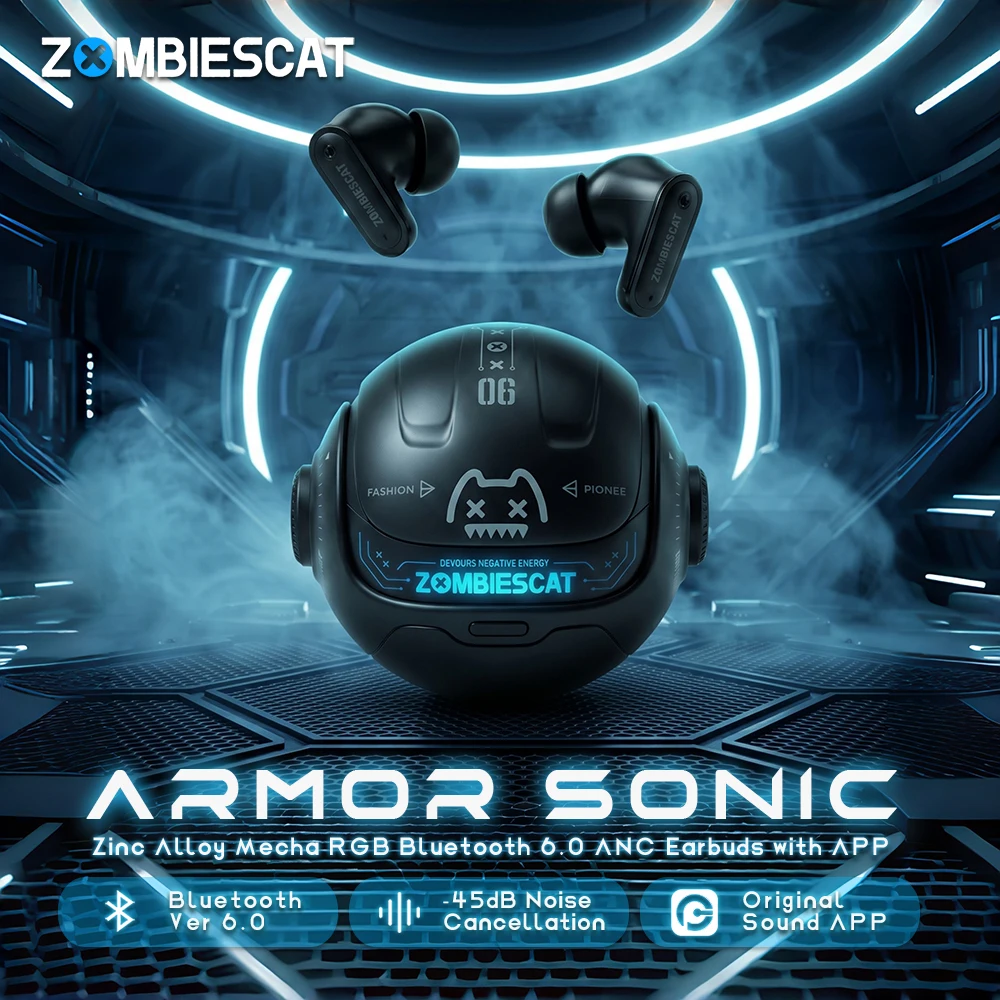 Earbuds Anc Wireless - ゾンビキャットB26アーマーANCノイズキャンセリングイヤホン、カスタムEQ、Bluetooth 6.0スポーツイヤホン、AI翻訳ヘッドホン（APP付き）