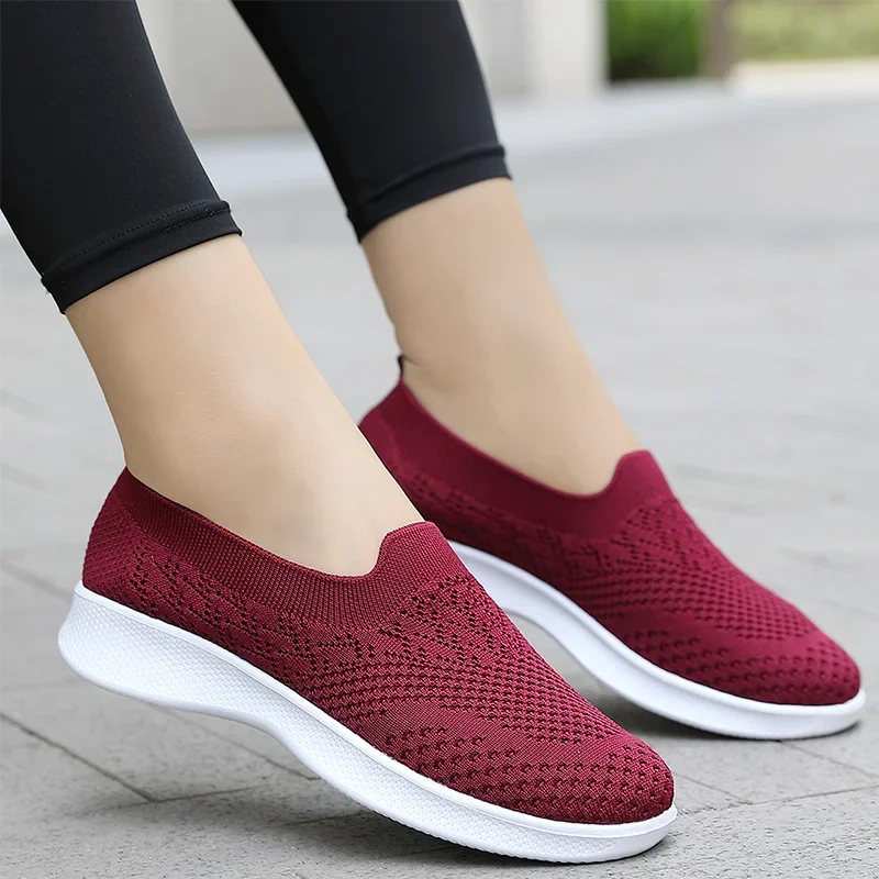 2024 Women Brand Flat Shoes Lightweight Slip On Soft Daily Casual Sneakers Breathable Soft Stretch Sport Shoes Free Shipping