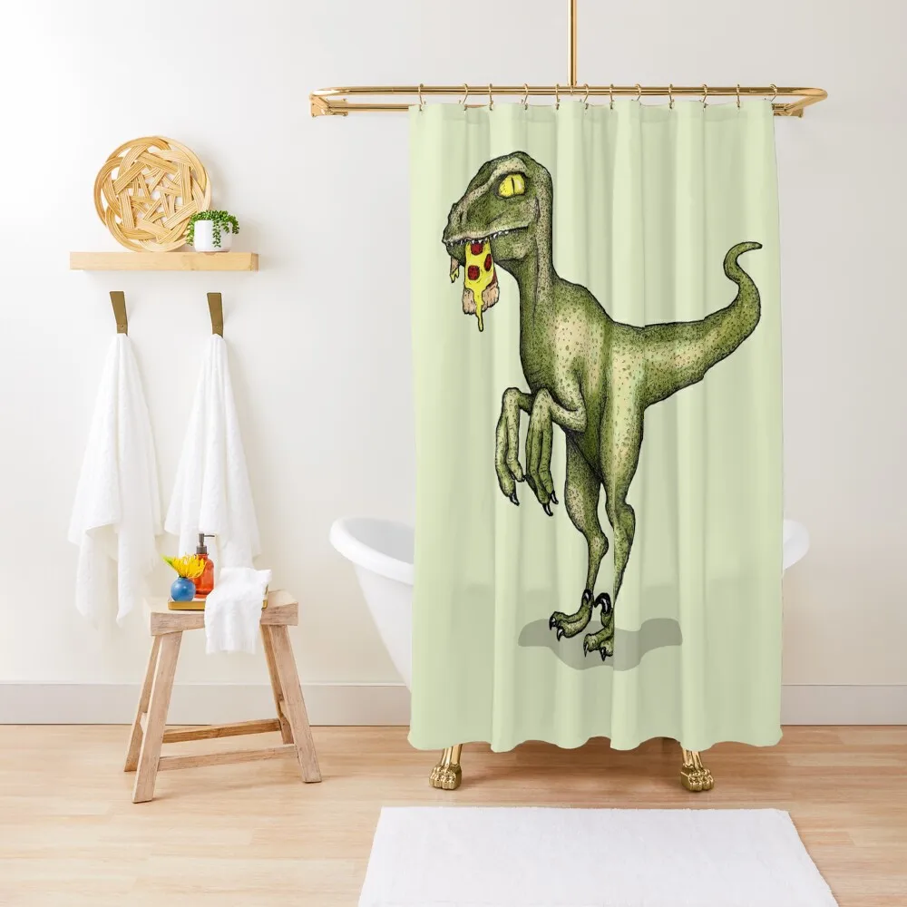 

Raptor dinosaur eating pizza slice Shower Curtain Shower Set Waterproof Bathroom Shower Waterproof For Bathrooms Curtain