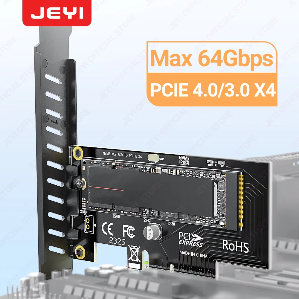 JEYI M.2 NVME to PCIe 4.0 3.0 SSD Adapter, 64Gbps PCIe 4.0 X4 X8 X16 Expansion Card for Desktop PC , PCI-E GEN4 GEN3 Full Speed