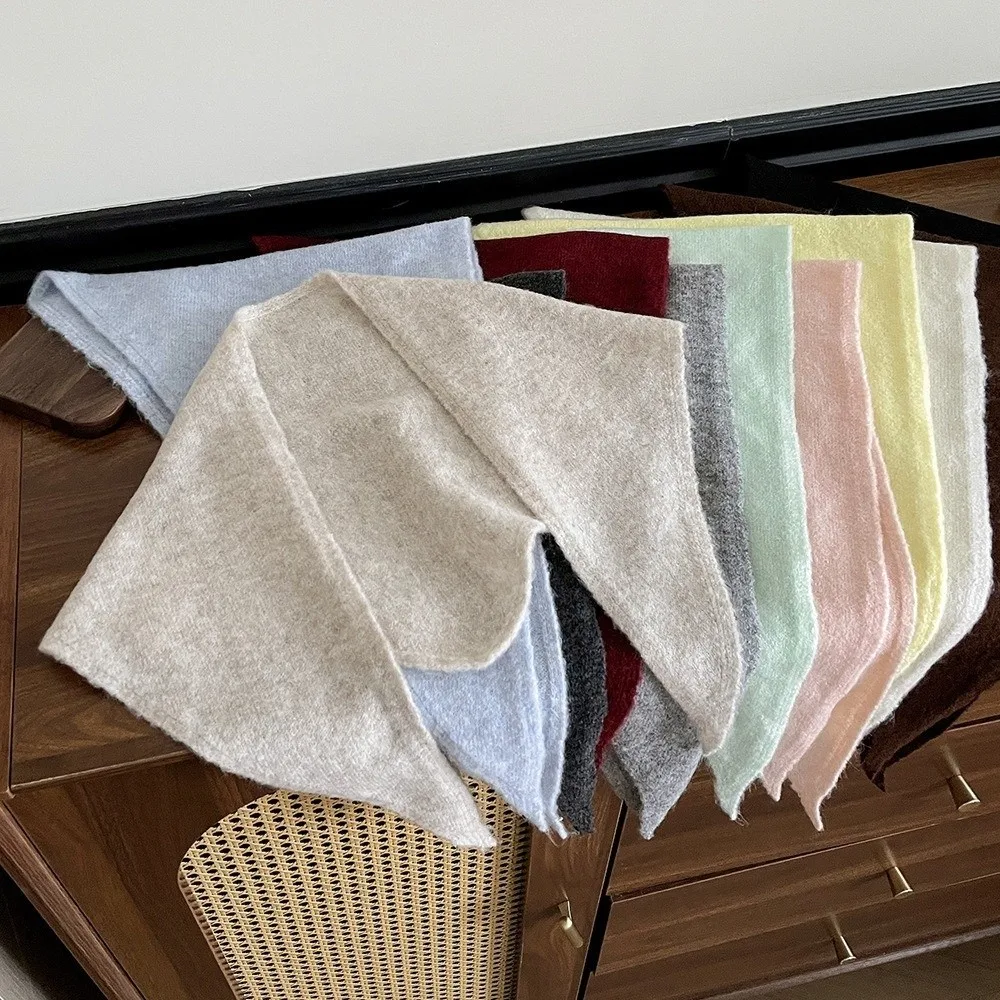 

New Solid Color Knitted Triangular Scarf Soft Windproof Shawl Multi-functional Imitation Wool Neckerchief Autumn and Winter