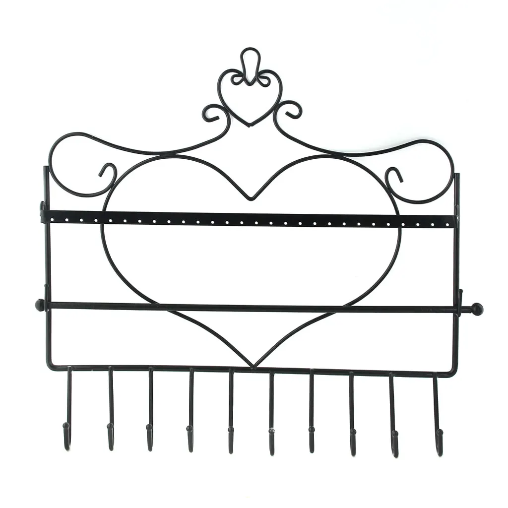 Metal Wall Mount Heart Shaped Jewelry Display Rack for Necklaces, Earrings,