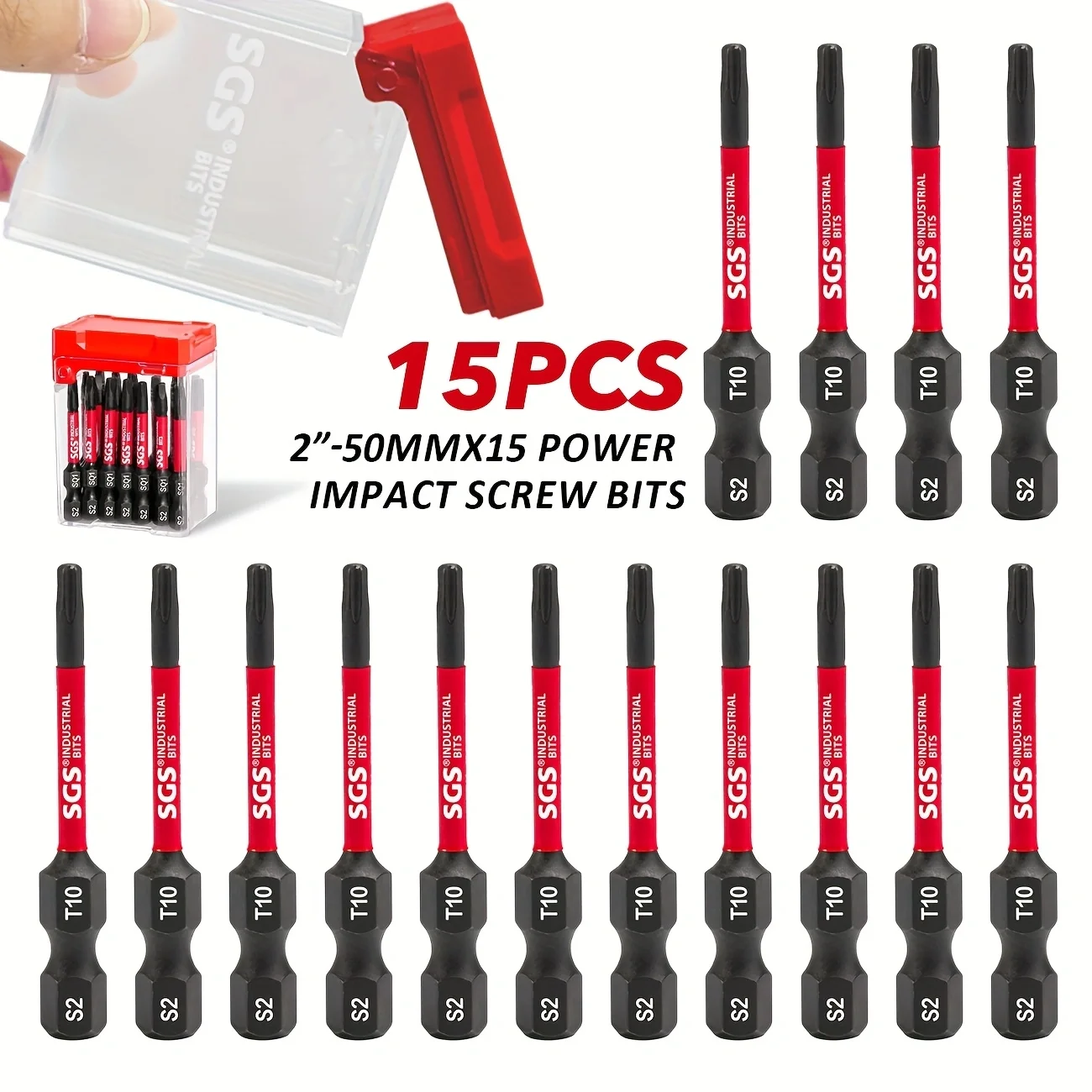 15-teiliges T10 Impact-Torx-Schraubendreher-Set, Industriequalität, S2-Stahl, schwarz phosphatiert, korrosionsbeständig und rostfrei, 50 mm lang, HRC60-62, mit Aufbewahrungsbox, 1/4 Zoll