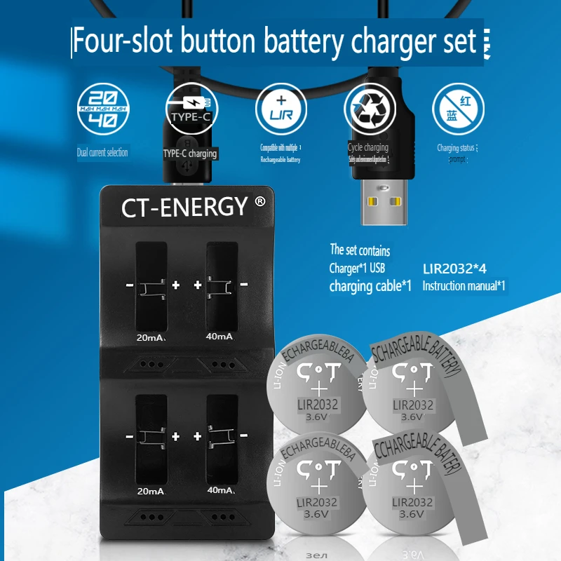 3.6VLIR2025 Button Battery20/40/70mAh With Charger 2032H 3.7VRechargeable Battery Lithium Cell Coin Batteries for Car Keys Watch