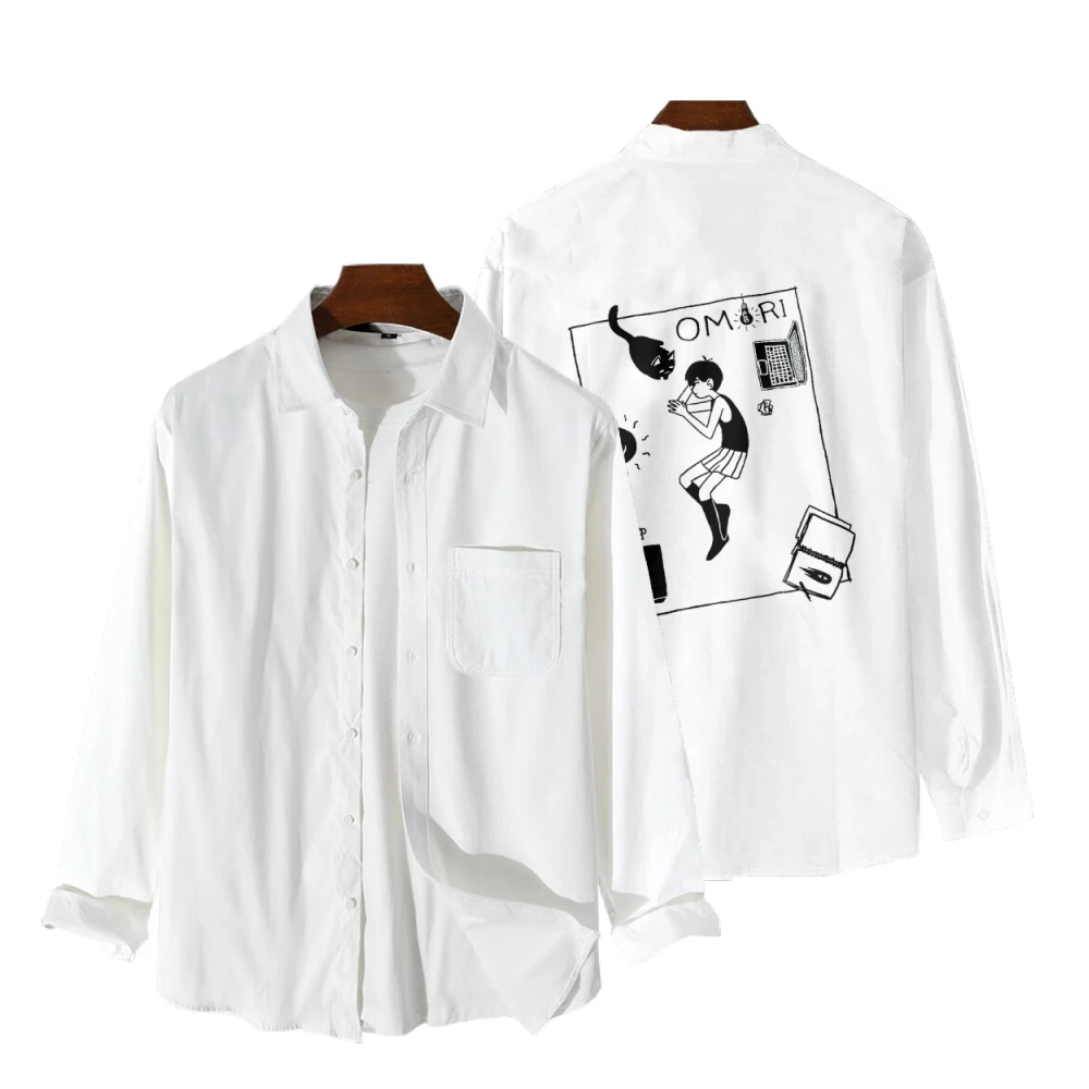 Omori Long Sleeve Shirts V-Neck Turn-down Collar Button Shirt Casual Style Tops