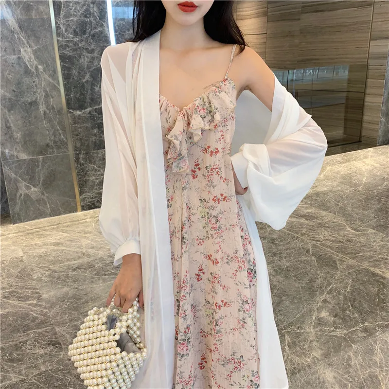 

Ele Summer Long Loose Women's Sun Protection irt Faionable Open Cardigan Thin Outerwear Korean Sle Bubble Sve