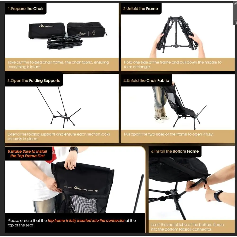 كرسي محمول عالي الظهر قابل للطي، سعة 330 رطلاً، مقعد عريض ودعم مريح (أسود)