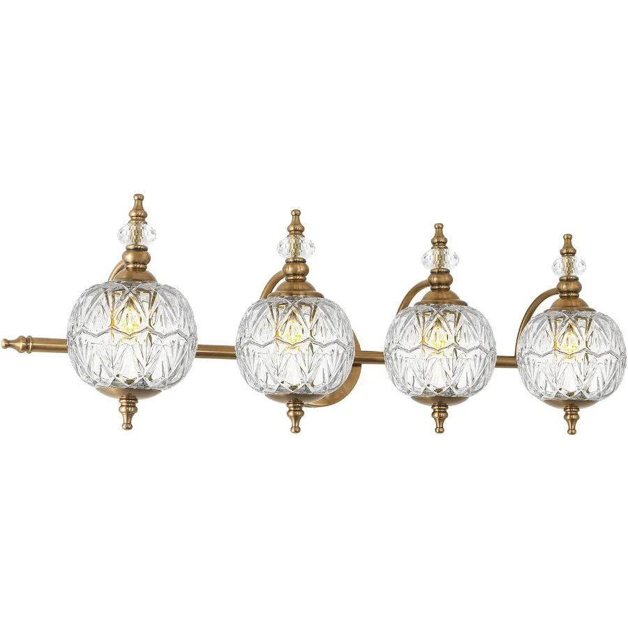 Brushed Bathroom Vanity Light Fixture Vintage Style - G9 Bulb Compatible, 30 Wide Bathroom Lighting Over Mirror with Hand-Etche