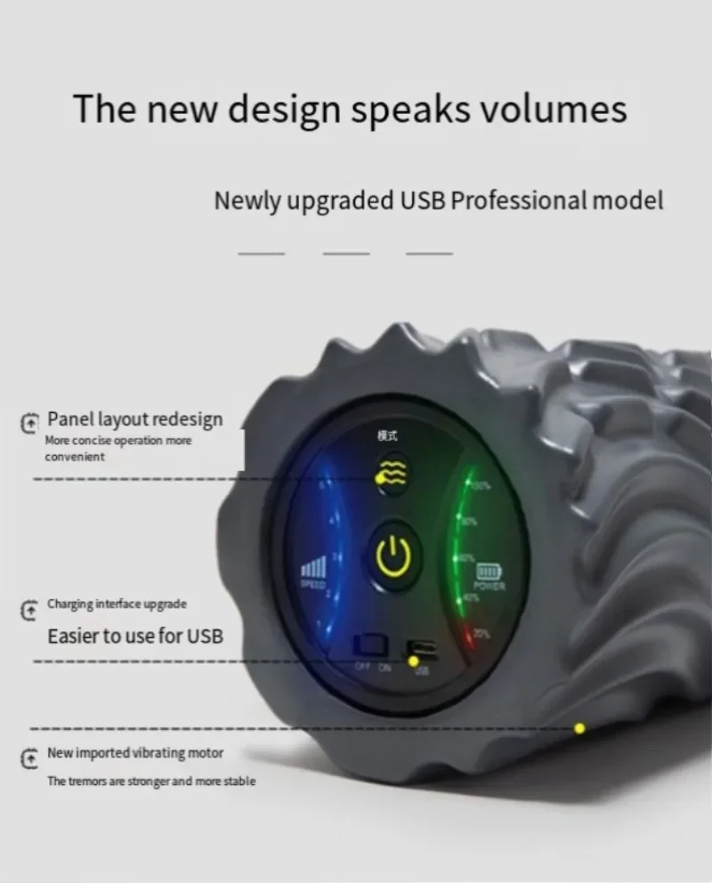 Rodillo eléctrico de espuma para relajación muscular, dispositivo profesional de masaje de fascia para fitness y vibración de yoga